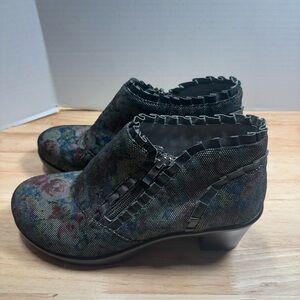 Alegria Black Multi Floral Ankle Bootie with Subtle Color Accents